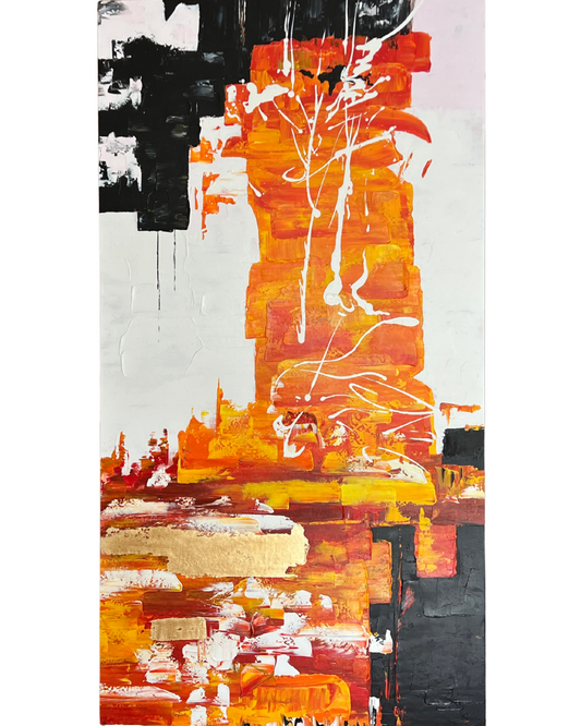 Lotus Inferno – Japandi Abstract Acrylic Painting 100x180 cm