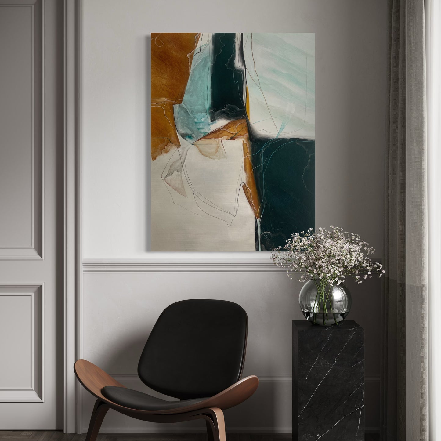 Amber & Tide – Modern Abstract Acrylic Painting 120x150 cm