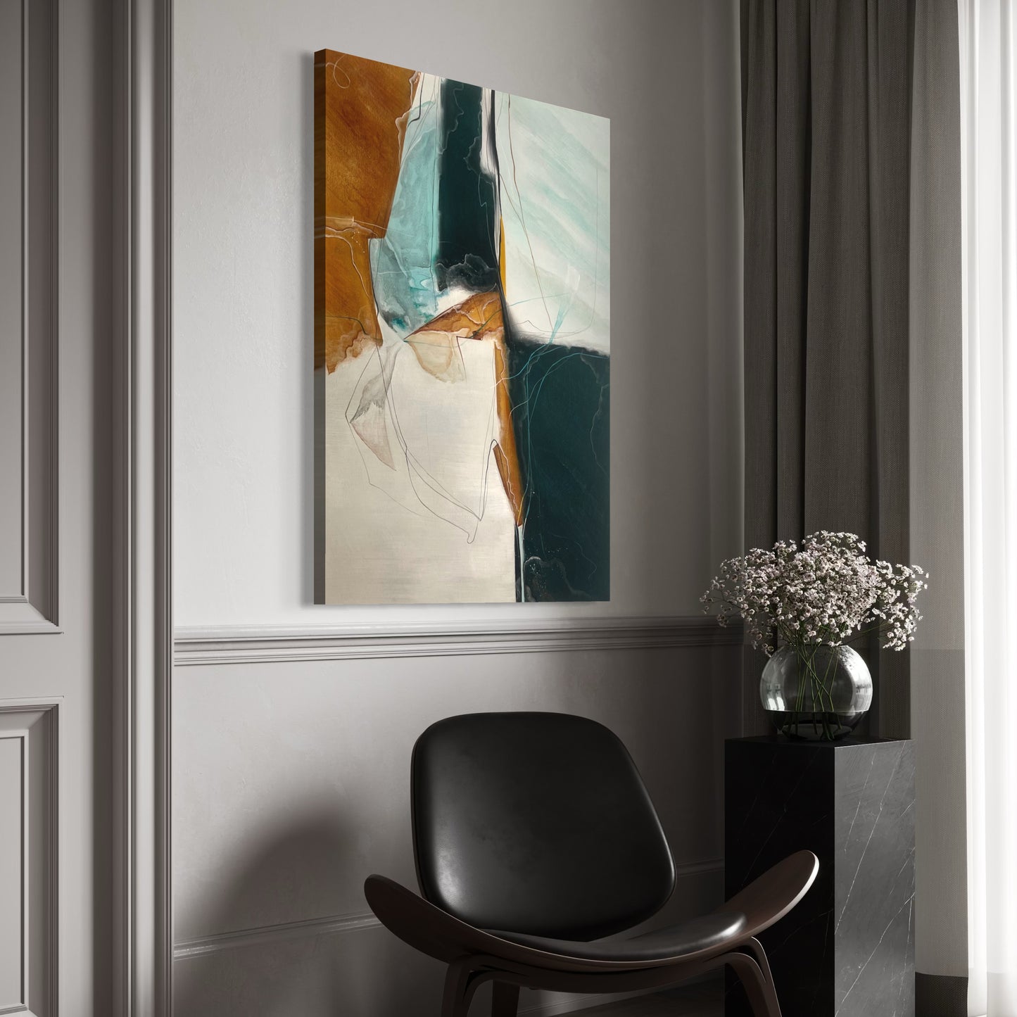 Amber & Tide – Modern Abstract Acrylic Painting 120x150 cm