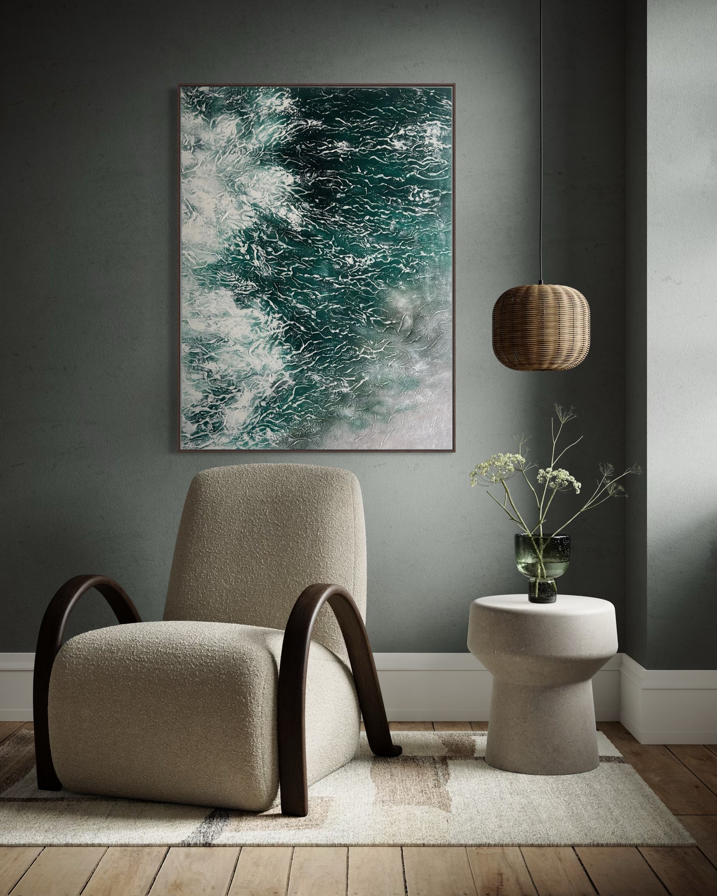 Emerald Surge – Abstrakt akryl målning 90x120 cm