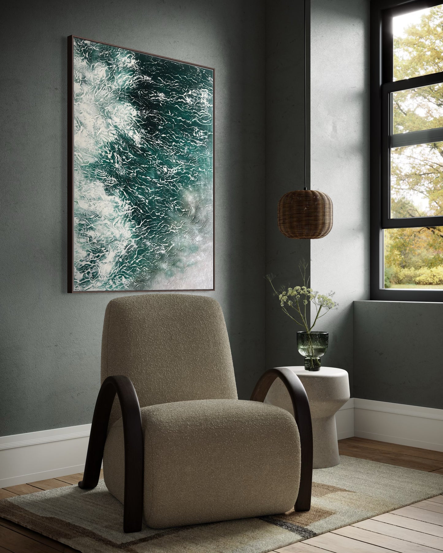 Emerald Surge – Abstrakt akryl målning 90x120 cm
