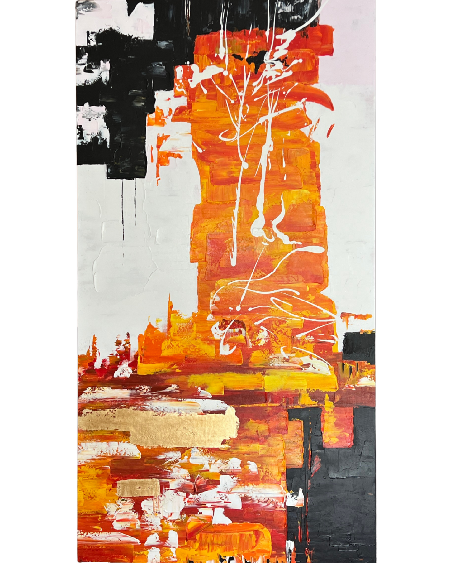 Lotus Inferno – Japandi Abstract Acrylic Painting 100x180 cm