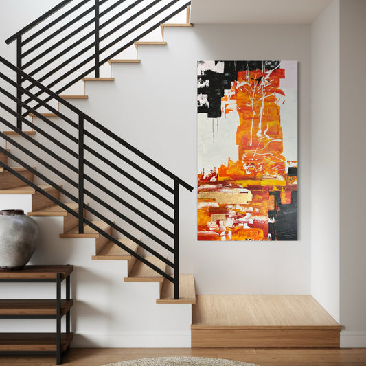 Lotus Inferno – Japandi Abstract Acrylic Painting 100x180 cm