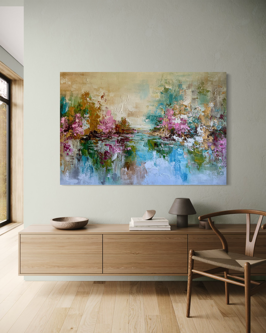 RÊVES ROSES – Abstrakt akrylmålning 155x105cm