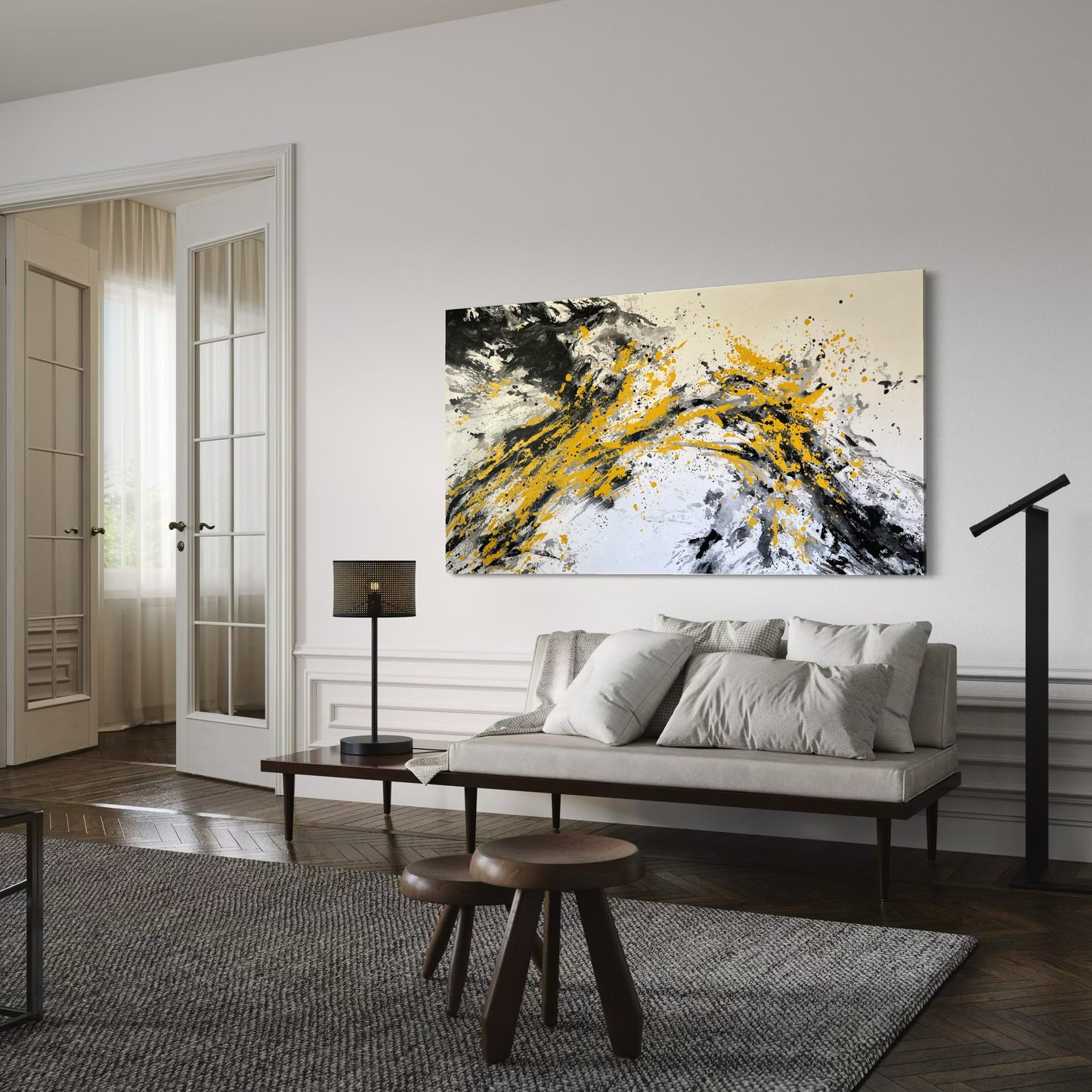 Éclat de Champagne – Large Abstract Acrylic Painting 180x100 cm